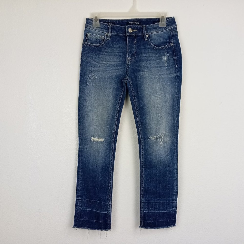 VIGOSS Women's Jeans The Chelsea Crop Slim Straight Size 26 Distressed Raw Hem